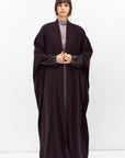 Double Flow Abaya with Printed Lining in Dark Purple