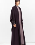 Double Flow Abaya with Printed Lining in Dark Purple