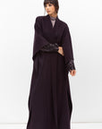 Double Flow Abaya with Printed Lining in Dark Purple