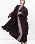 Double Flow Abaya with Printed Lining in Dark Purple