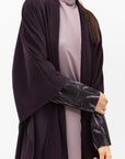 Double Flow Abaya with Printed Lining in Dark Purple