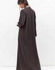 Winter Coat Abaya with Satin Collar in Dark Grey RTW