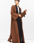 Fluid Shawl Lapel Abaya in Polka Dot Brown RTW