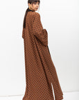 Fluid Shawl Lapel Abaya in Polka Dot Brown