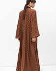Fluid Shawl Lapel Abaya in Polka Dot Brown
