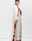 Fluid Shawl Lapel Abaya in Ivory and Red RTW