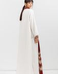 Fluid Shawl Lapel Abaya in Ivory and Red