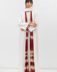 Fluid Shawl Lapel Abaya in Ivory and Red