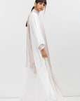 Double Flow Abaya with Beige Collar in Ivory RTW