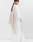 Double Flow Abaya with Beige Collar in Ivory RTW