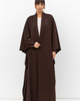 Double Flow Abaya with Printed Lining in Chocolate Brown