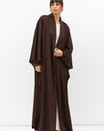Double Flow Abaya with Printed Lining in Chocolate Brown