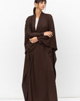 Double Flow Abaya with Printed Lining in Chocolate Brown RTW