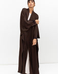 Double Flow Abaya with Printed Lining in Chocolate Brown