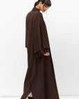 Double Flow Abaya with Printed Lining in Chocolate Brown