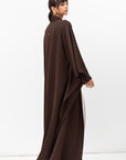 Double Flow Abaya with Printed Lining in Chocolate Brown