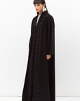 Fluid Shawl Lapel Abaya with Beads Work in Black RTW