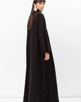 Fluid Shawl Lapel Abaya with Beads Work in Black RTW