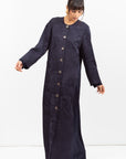 Front Closing Jacquard Abaya in Navy Blue RTW