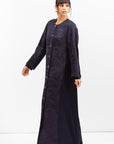 Front Closing Jacquard Abaya in Navy Blue RTW
