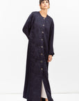 Front Closing Jacquard Abaya in Navy Blue