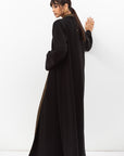 Winter Shawl Lapel Abaya with Olive Green Collar in Black
