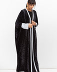 Velvet Butterfly Abaya in Printed Grey Black