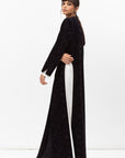 Front Closing Velvet Jacquard Abaya in Black
