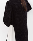 Front Closing Velvet Jacquard Abaya in Black
