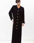 Front Closing Velvet Jacquard Abaya in Black