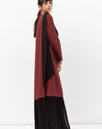 Shawl Collar Abaya with Palm Tree Prints in Brick Red