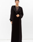 Winter Coat Abaya with Velvet Front in Black