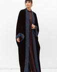 Velvet Abaya with Printed Brown and Blue