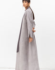 Winter Coat Abaya with Satin Collar in Textured Grey RTW