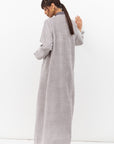 Winter Coat Abaya with Satin Collar in Textured Grey RTW