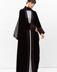 Velvet Butterfly Abaya with Quilted Details in Black