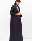 Winter Coat Abaya with Satin Collar in Navy Blue RTW