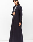 Winter Coat Abaya with Satin Collar in Navy Blue