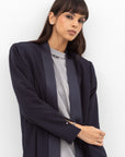Winter Coat Abaya with Satin Collar in Navy Blue