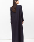 Winter Coat Abaya with Satin Collar in Navy Blue