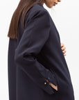 Winter Coat Abaya with Satin Collar in Navy Blue RTW