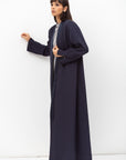 Winter Coat Abaya with Satin Collar in Navy Blue RTW