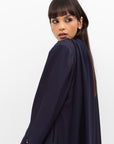 Winter Coat Abaya with Satin Collar in Navy Blue
