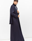 Winter Coat Abaya with Satin Collar in Navy Blue RTW