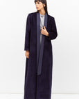Winter Coat Abaya with Satin Collar in Textured Navy RTW