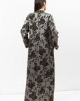 Tuxedo Abaya in Velvet Flower Jacquard in Grey Green RTW
