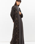 Fluid Shawl Lapel Abaya in Printed Dark Green