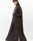 Fluid Shawl Lapel Abaya in Printed Dark Green