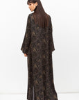 Fluid Shawl Lapel Abaya in Printed Dark Green RTW
