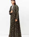 Structured Abaya in Feather Print Olive RTW